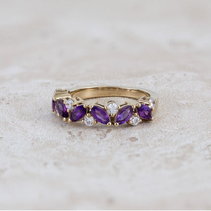Marquise Amethyst & 3/8 ct. tw. Diamond Ring in 10K Yellow Gold close-up detail