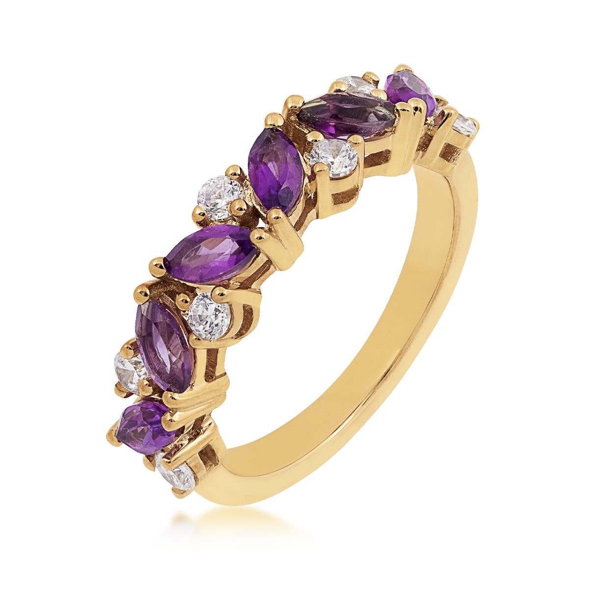 Marquise Amethyst & 3/8 ct. tw. Diamond Ring in 10K Yellow Gold front view