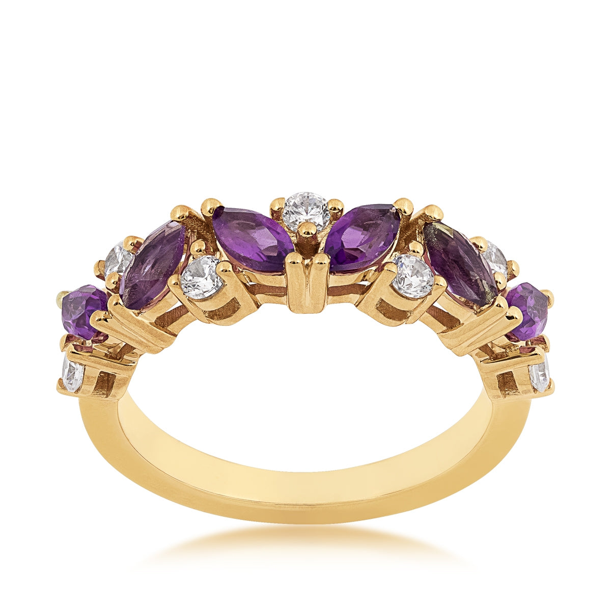 Marquise Amethyst & 3/8 ct. tw. Diamond Ring in 10K Yellow Gold