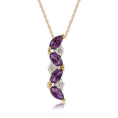 Marquise Amethyst & 1/4 ct. tw. Diamond Pendant in 10K Yellow Gold