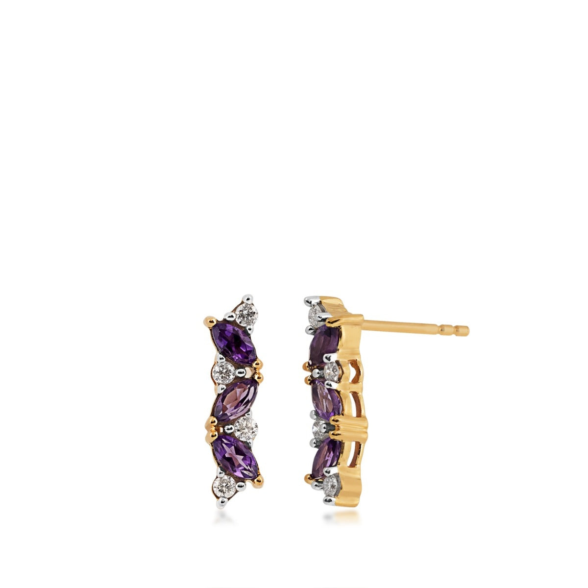 Marquise Amethyst & 1/7 ct. tw. Diamond Earrings in 10K Yellow Gold