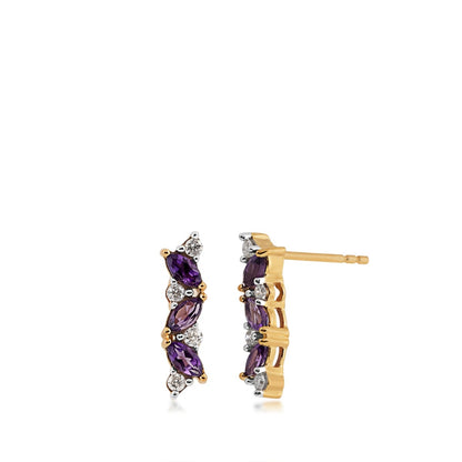 Marquise Amethyst & 1/7 ct. tw. Diamond Earrings in 10K Yellow Gold