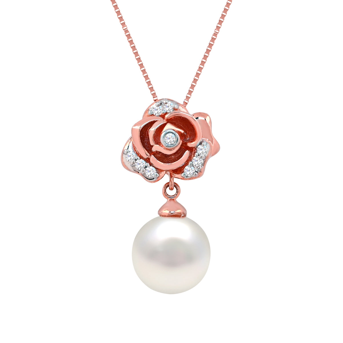 Cultured Freshwater Pearl & Diamond Accent Rose Pendant in 14K Pink Gold