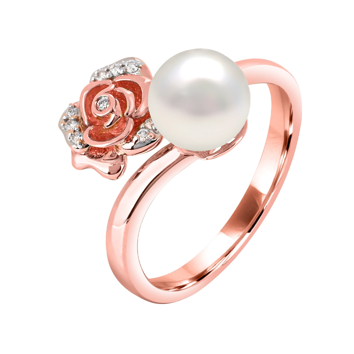 Cultured Freshwater Pearl & Diamond Accent Rose Ring in 14K Pink Gold front view