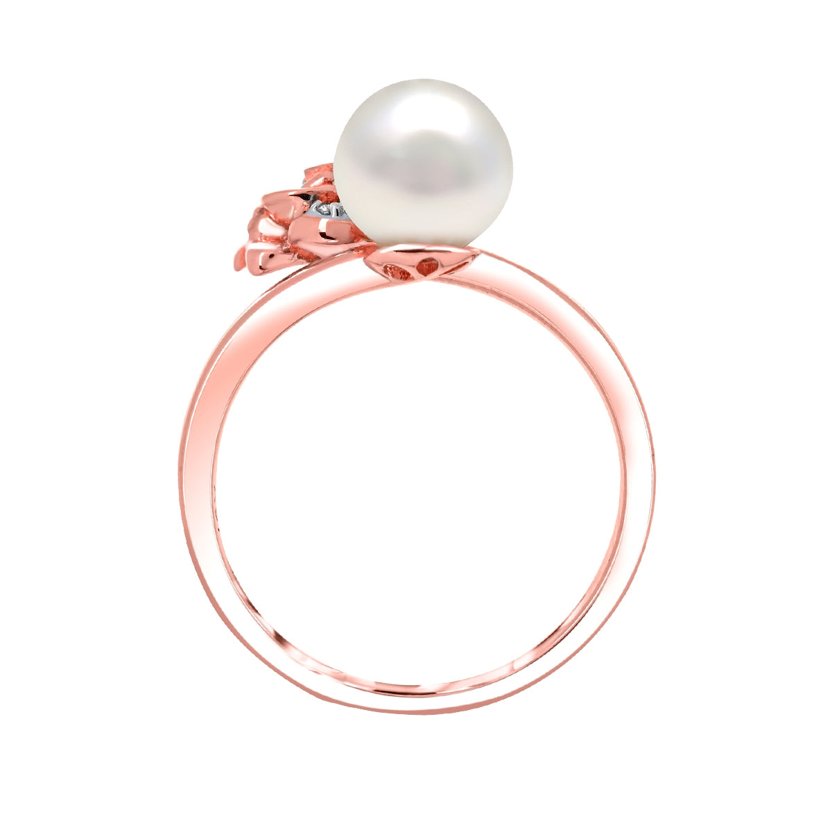 Cultured Freshwater Pearl & Diamond Accent Rose Ring in 14K Pink Gold close-up detail