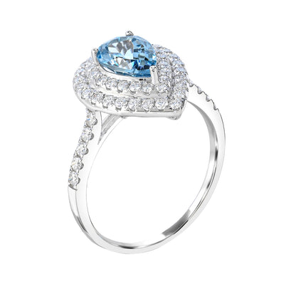 Pear Aquamarine & 1/2 ct. tw. Diamond Double Halo Ring in 14K White Gold front view