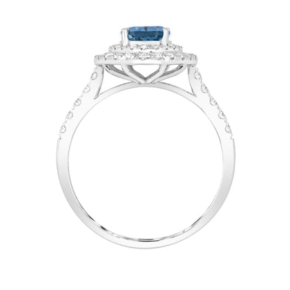 Pear Aquamarine & 1/2 ct. tw. Diamond Double Halo Ring in 14K White Gold close-up detail