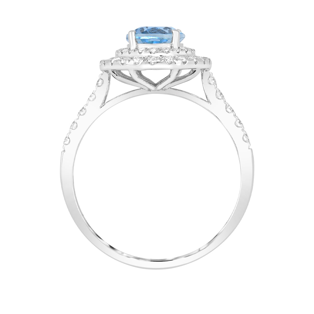 Oval Aquamarine & 1/2 ct. tw. Diamond Double Halo Ring in 14K White Gold close-up detail