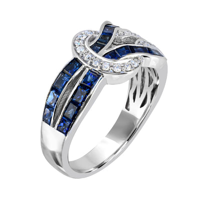 Baguette Sapphire & 1/2 ct. tw. Diamond Knot Ring in 14K White Gold front view