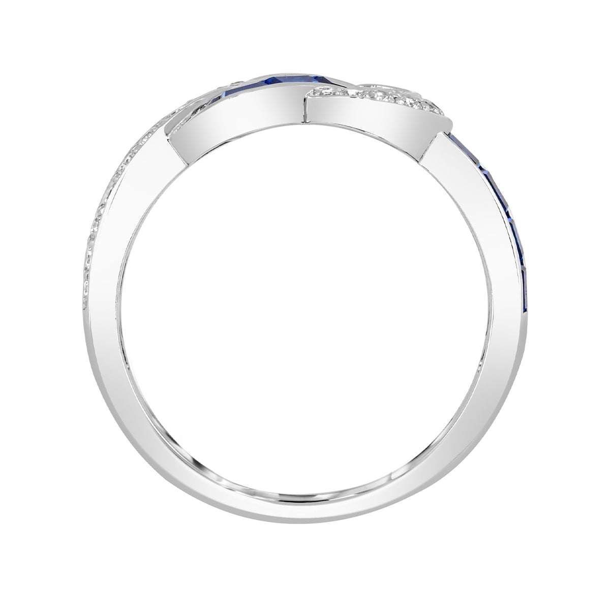 Baguette Sapphire & 1/2 ct. tw. Diamond Knot Ring in 14K White Gold close-up detail