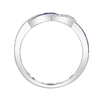 Baguette Sapphire & 1/2 ct. tw. Diamond Knot Ring in 14K White Gold close-up detail