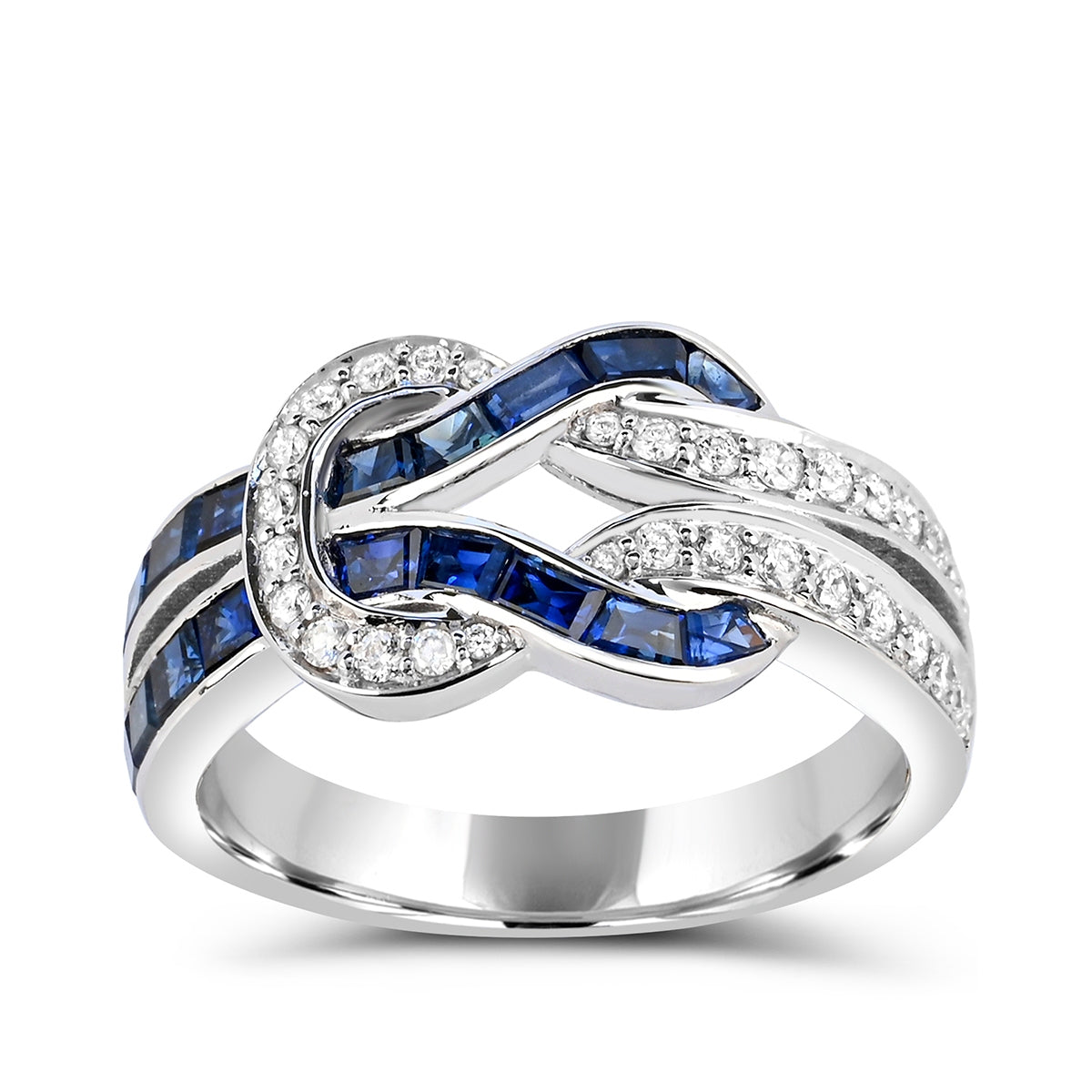 Baguette Sapphire & 1/2 ct. tw. Diamond Knot Ring in 14K White Gold