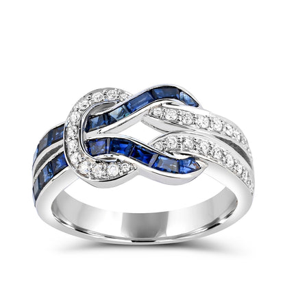 Baguette Sapphire & 1/2 ct. tw. Diamond Knot Ring in 14K White Gold