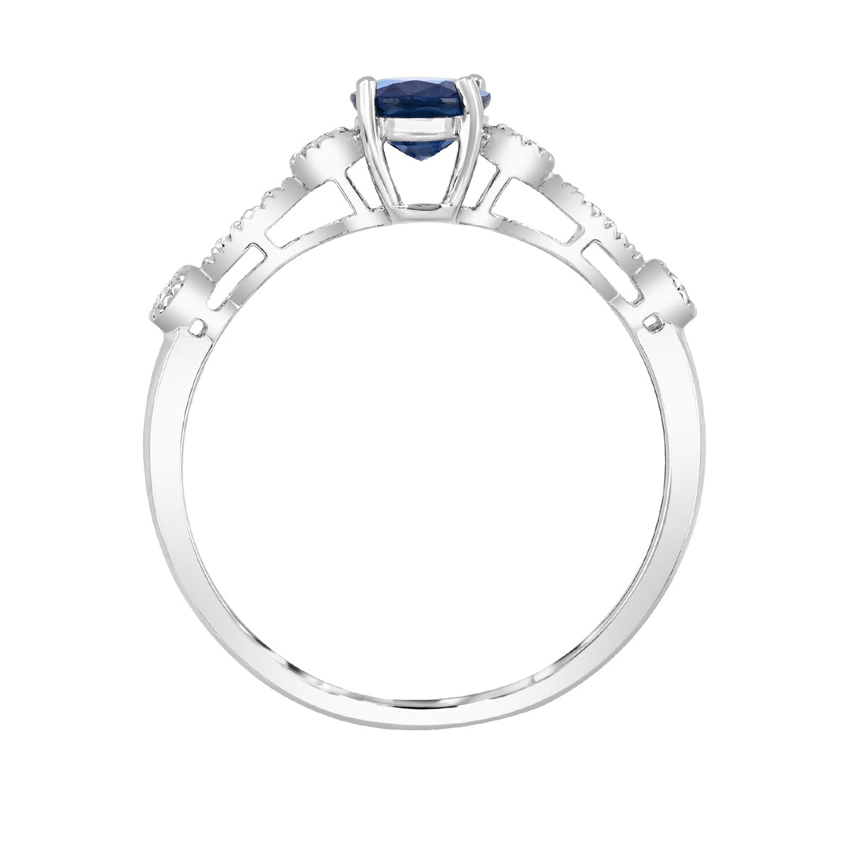 Oval Sapphire & 1/10 ct. tw. Diamond Milgrain Ring in 14K White Gold close-up detail