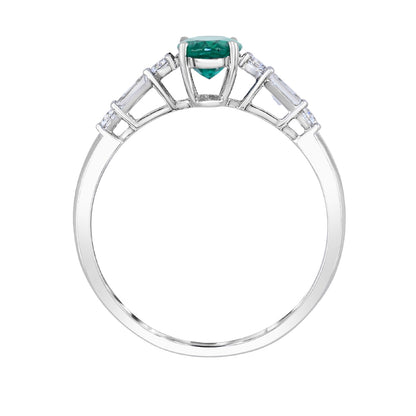 Oval Emerald & 1-3/8 ct. tw. Round & Baguette Diamond Ring in 14K White Gold close-up detail