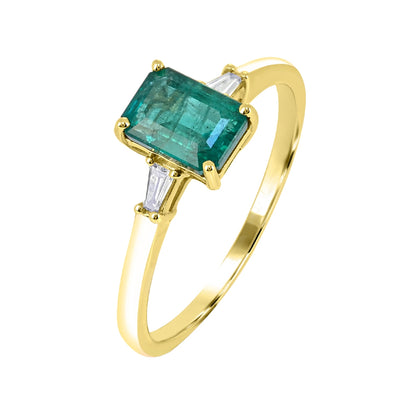 Emerald Cut Emerald & 1/5 ct. tw. Baguette Diamond Ring in 14K Yellow Gold front view