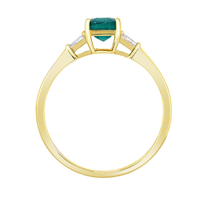 Emerald Cut Emerald & 1/5 ct. tw. Baguette Diamond Ring in 14K Yellow Gold close-up detail
