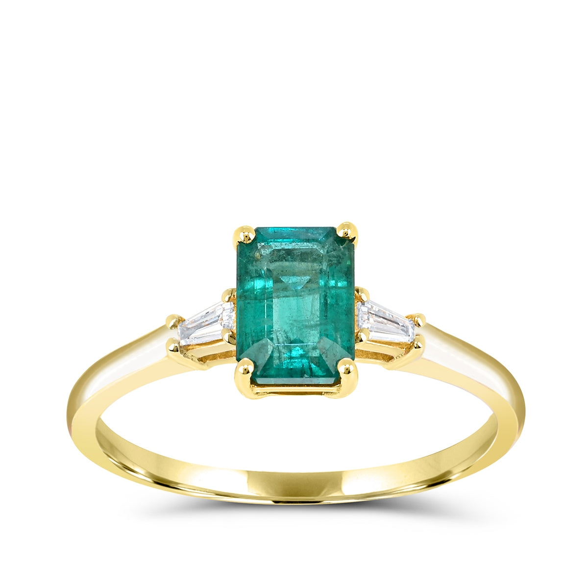 Emerald Cut Emerald & 1/5 ct. tw. Baguette Diamond Ring in 14K Yellow Gold