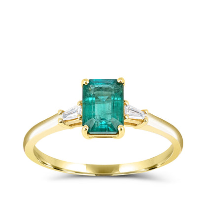 Emerald Cut Emerald & 1/5 ct. tw. Baguette Diamond Ring in 14K Yellow Gold