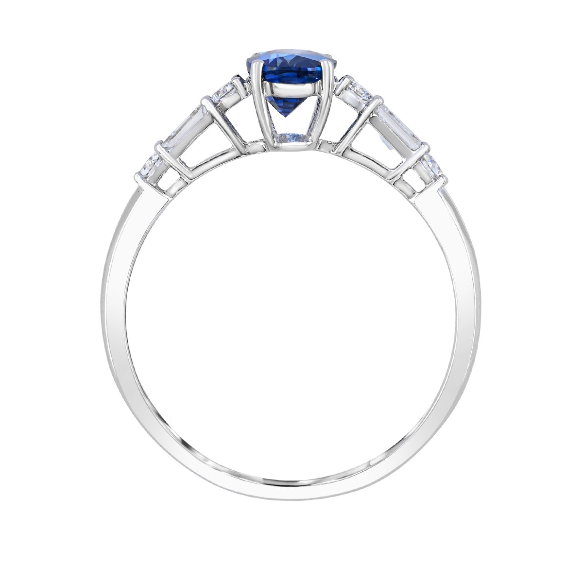 Oval Sapphire & 1-3/8 ct. tw. Round & Baguette Diamond Ring in 14K White Gold close-up detail