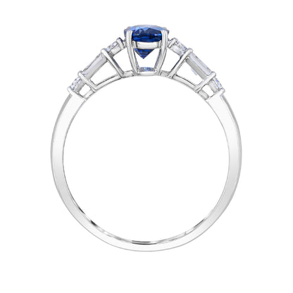 Oval Sapphire & 1-3/8 ct. tw. Round & Baguette Diamond Ring in 14K White Gold close-up detail