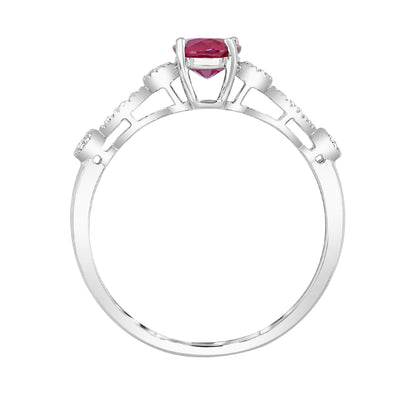 Oval Ruby & 1/10 ct. tw. Diamond Milgrain Ring in 14K White Gold close-up detail