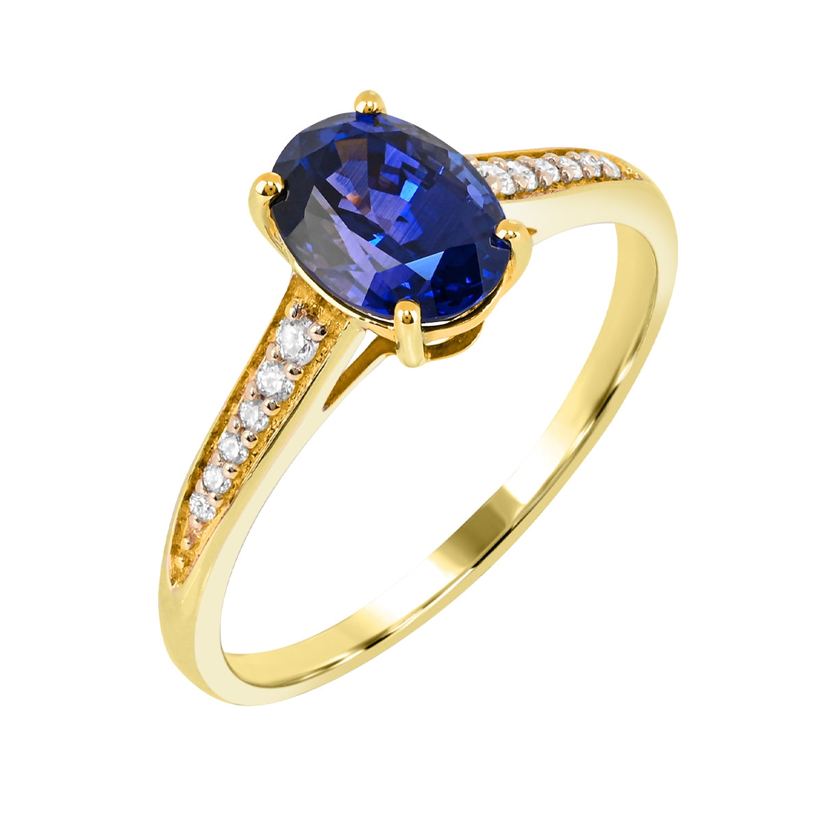 Oval Sapphire & Diamond Accent Ring in 14K Yellow Gold front view