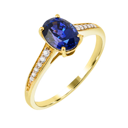 Oval Sapphire & Diamond Accent Ring in 14K Yellow Gold front view