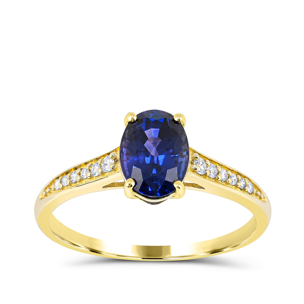 Oval Sapphire & Diamond Accent Ring in 14K Yellow Gold