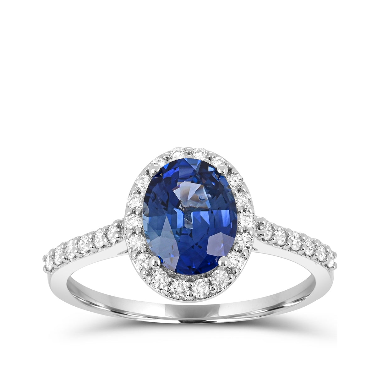 Oval Sapphire & 1/3 ct. tw. Diamond Halo Ring in 14K White Gold