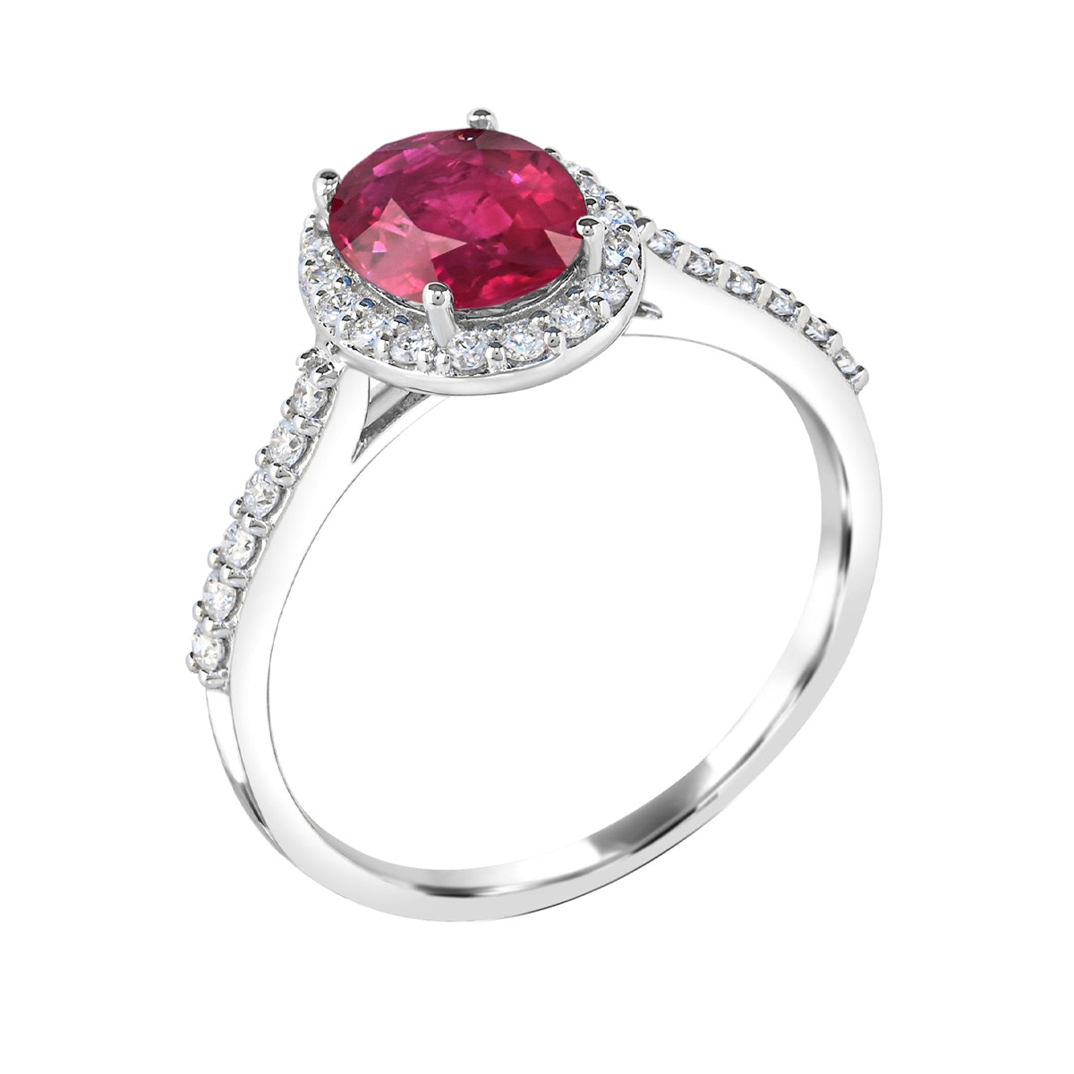 Oval Ruby & 1/3 ct. tw. Diamond Halo Ring in 14K White Gold front view