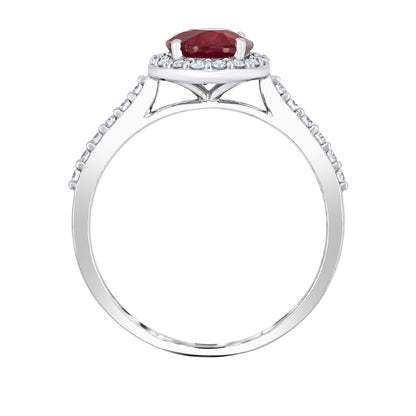 Oval Ruby & 1/3 ct. tw. Diamond Halo Ring in 14K White Gold close-up detail