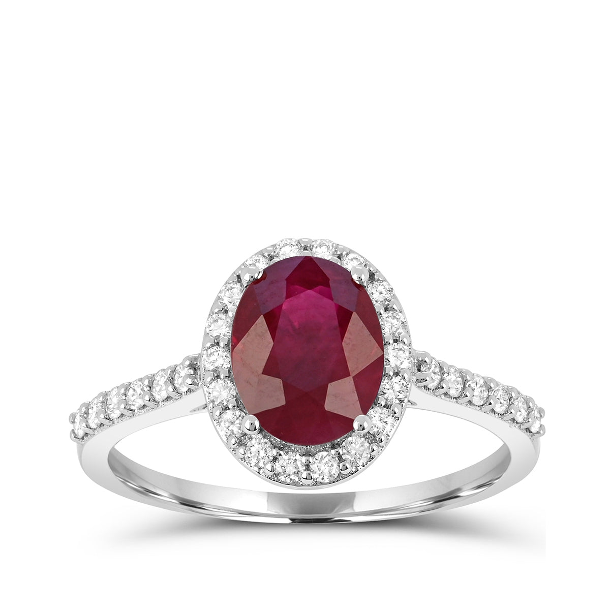Oval Ruby & 1/3 ct. tw. Diamond Halo Ring in 14K White Gold
