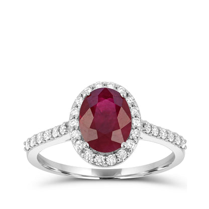 Oval Ruby & 1/3 ct. tw. Diamond Halo Ring in 14K White Gold