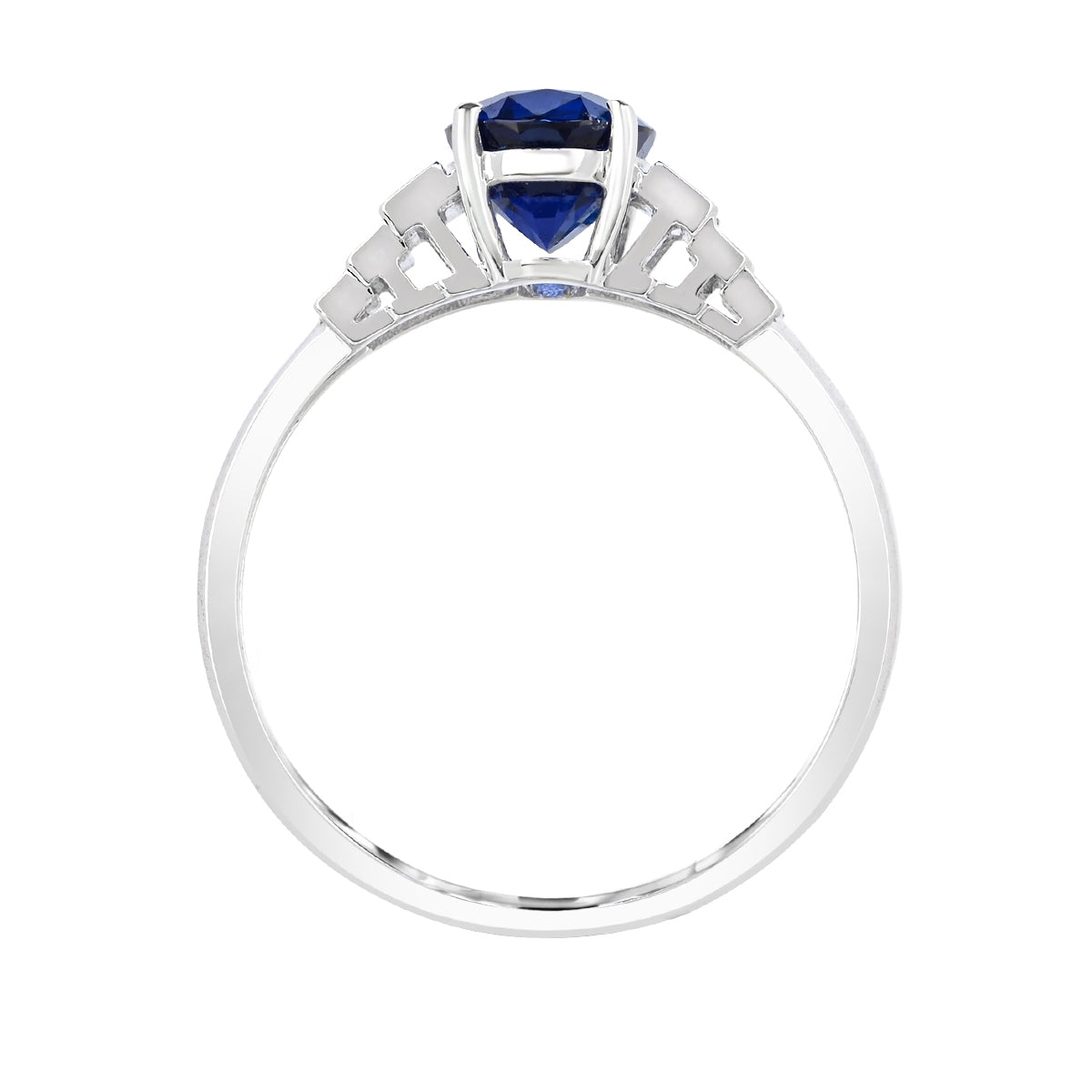 Oval Sapphire & 1/3 ct. tw. Baguette Diamond Ring in 14K White Gold close-up detail