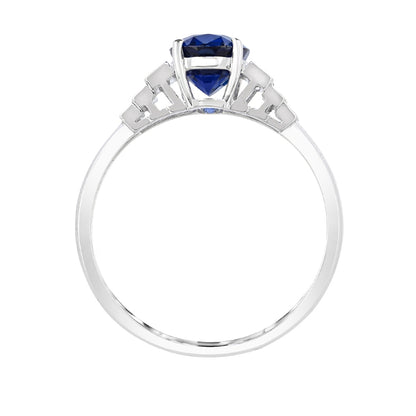 Oval Sapphire & 1/3 ct. tw. Baguette Diamond Ring in 14K White Gold close-up detail