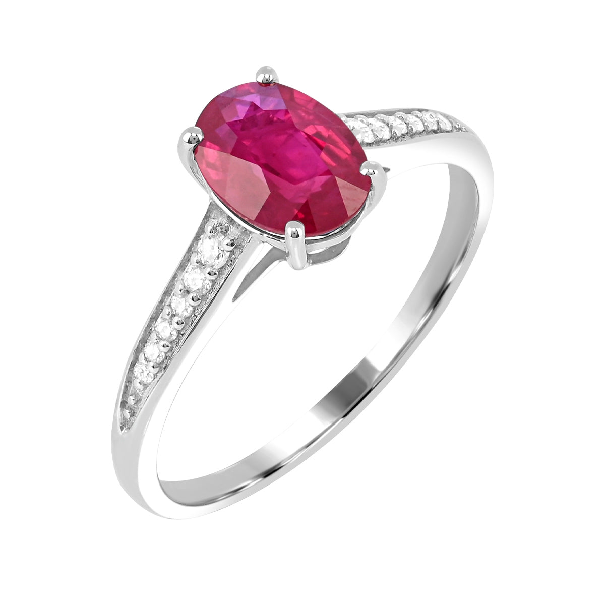 Oval Ruby & Diamond Accent Ring in 14K White Gold front view