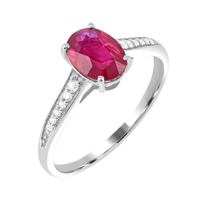 Oval Ruby & Diamond Accent Ring in 14K White Gold front view