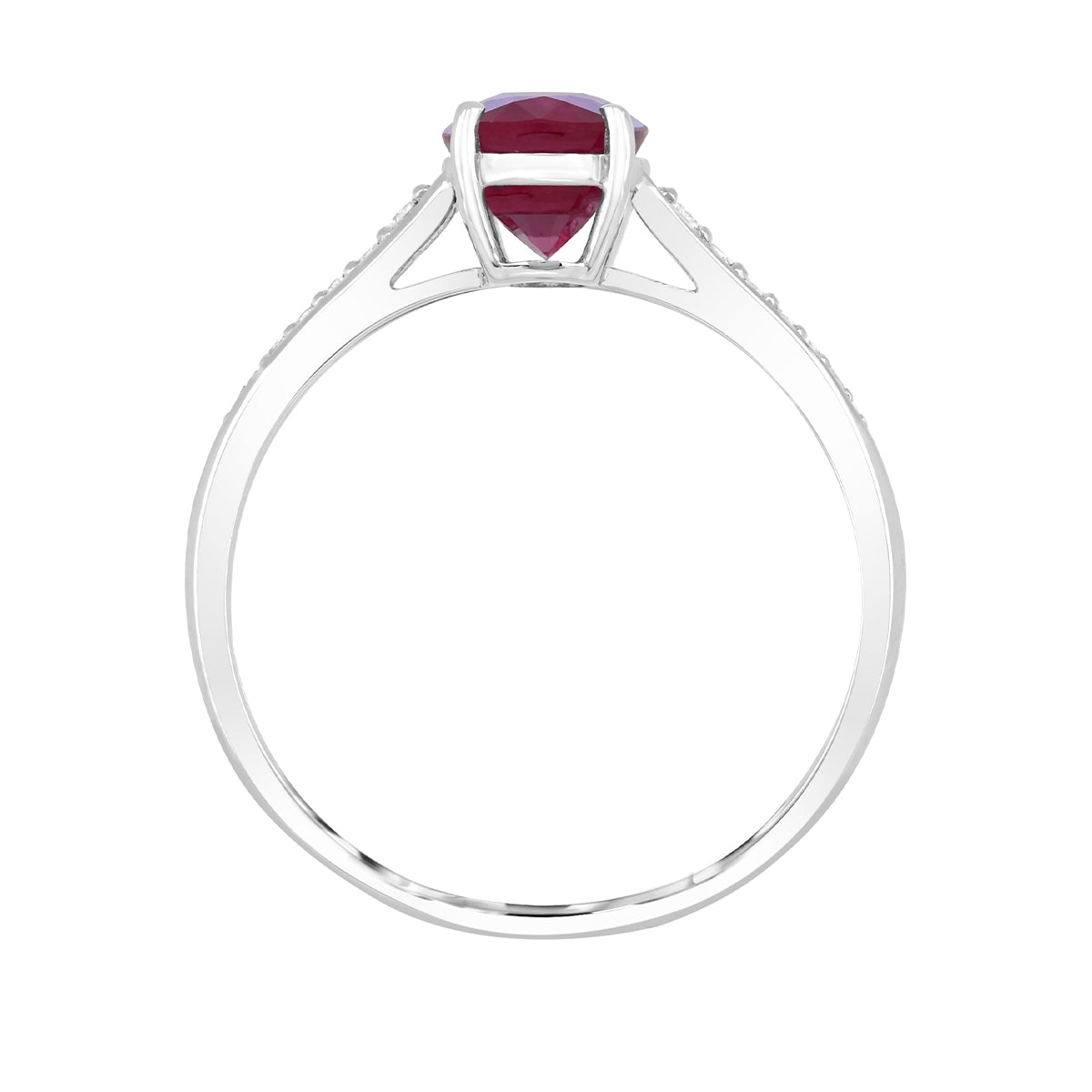 Oval Ruby & Diamond Accent Ring in 14K White Gold close-up detail