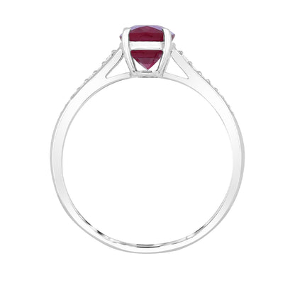 Oval Ruby & Diamond Accent Ring in 14K White Gold close-up detail