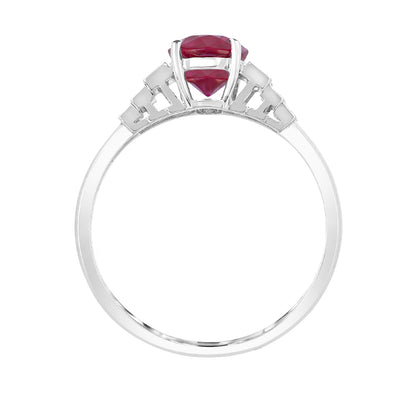 Oval Ruby & 1/3 ct. tw. Baguette Diamond Ring in 14K White Gold close-up detail