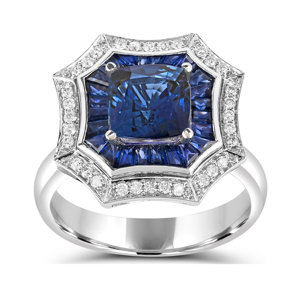 Cushion Sapphire & 1/5 ct. tw. Diamond Octagon Halo Ring in 14K White Gold