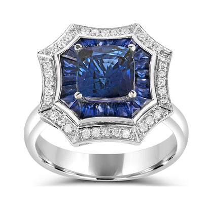 Cushion Sapphire & 1/5 ct. tw. Diamond Octagon Halo Ring in 14K White Gold