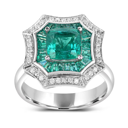 Cushion Emerald & 1/5 ct. tw. Diamond Octagon Halo Ring in 14K White Gold