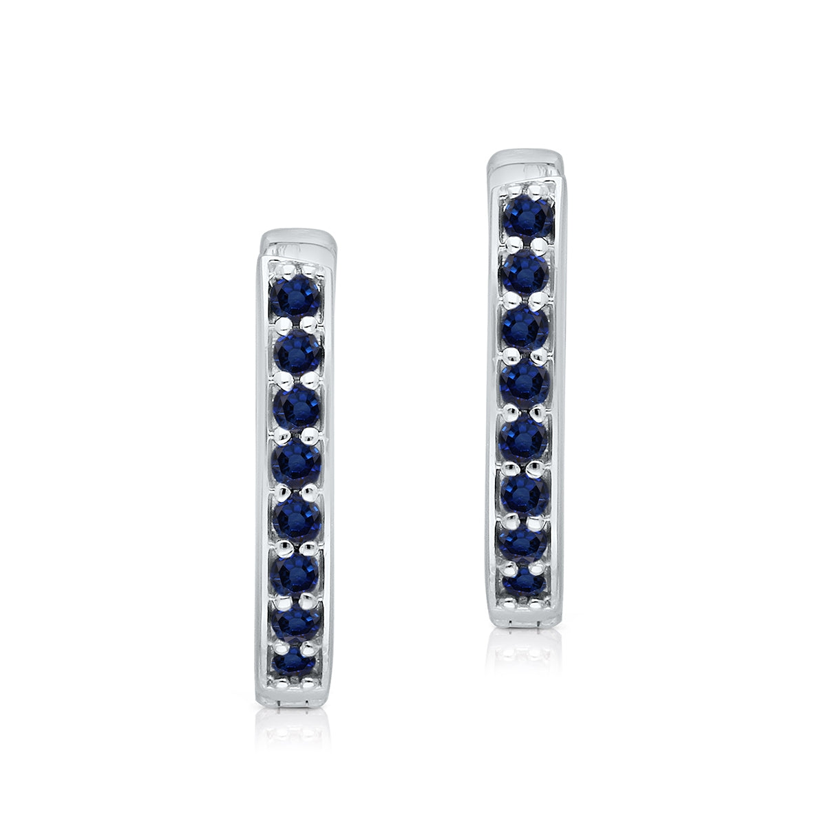 Kallati Round Sapphire Hoop Earrings in 14K White Gold front view