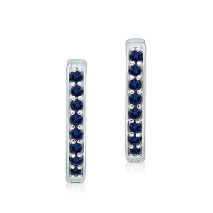 Kallati Round Sapphire Hoop Earrings in 14K White Gold front view