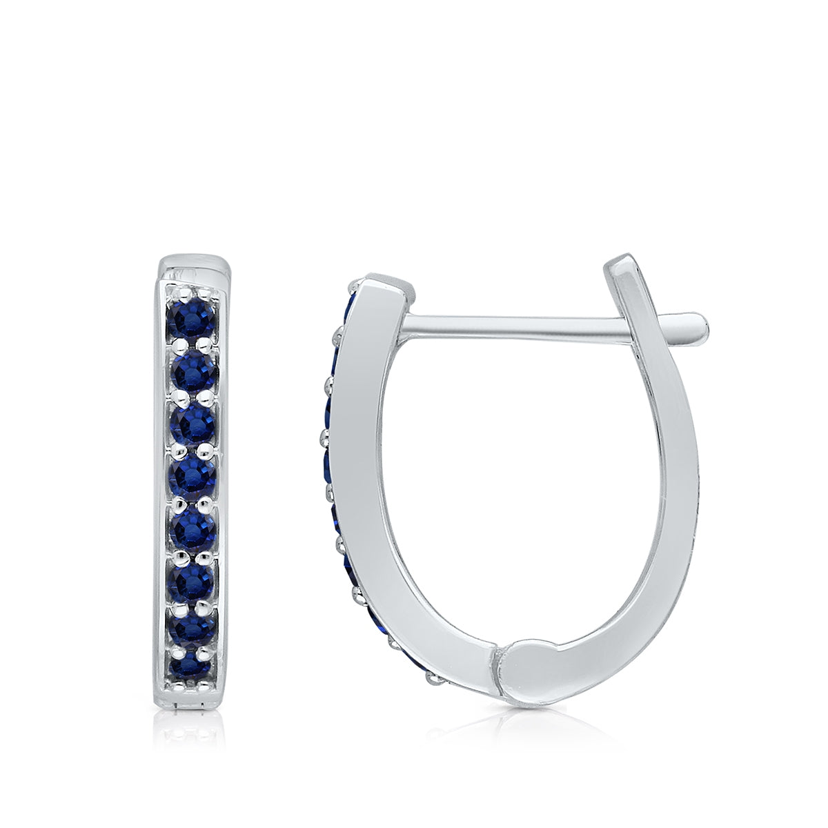 Kallati Round Sapphire Hoop Earrings in 14K White Gold