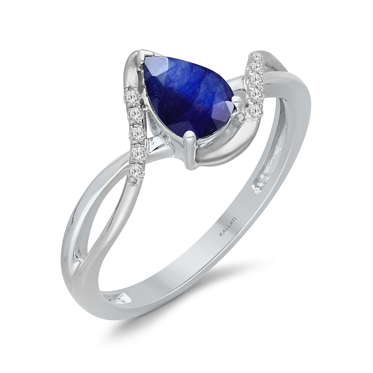 Kallati Pear Sapphire & Diamond Accent Bypass Ring in 14K White & Yellow Gold