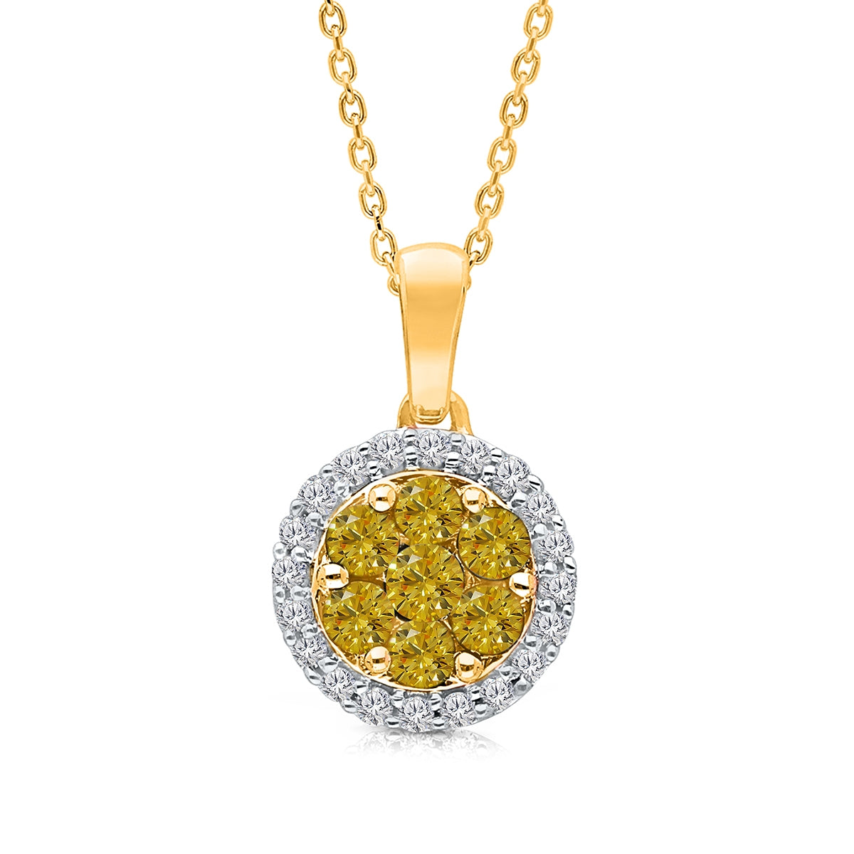 Kallati 1/2 ct. tw. Yellow & White Diamond Cluster Halo Pendant in 14K Yellow Gold