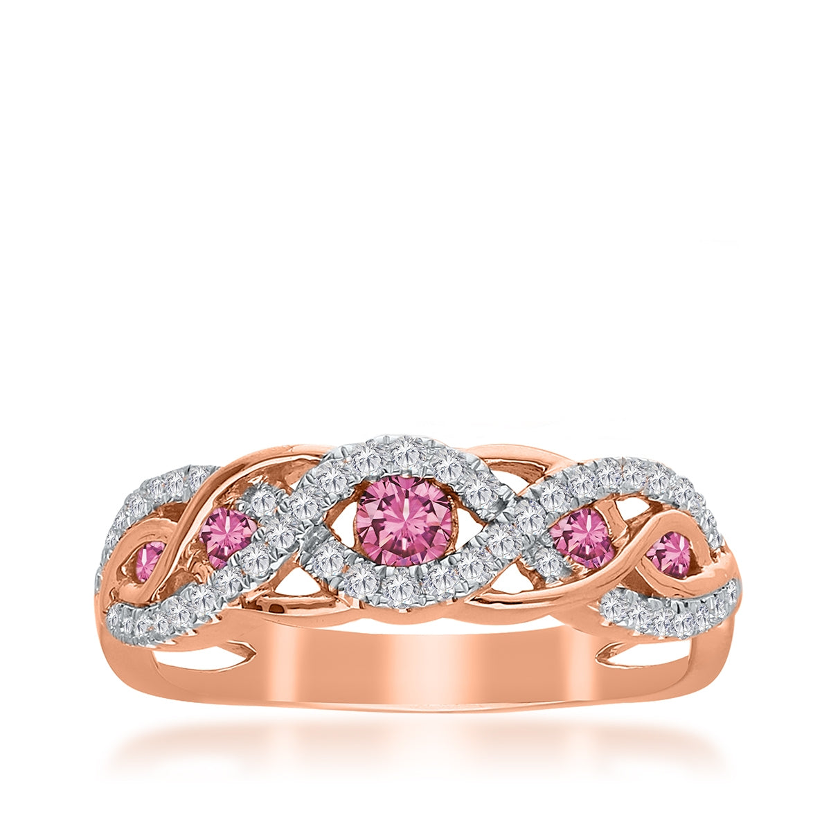 Kallati Pink Sapphire & 1/4 ct. tw. Diamond Braided Ring in 14K Pink Gold